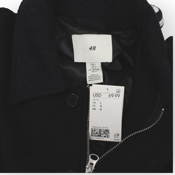 Large H&M Felted Wool-Blend Jacket NavyBlue FullZip ButtonFront Pockets Chore - Picture 8 of 16